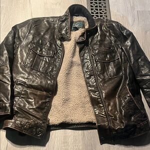 G.H. Bass & Co. Dark Brown Leather Jacket with Sherpa Lining